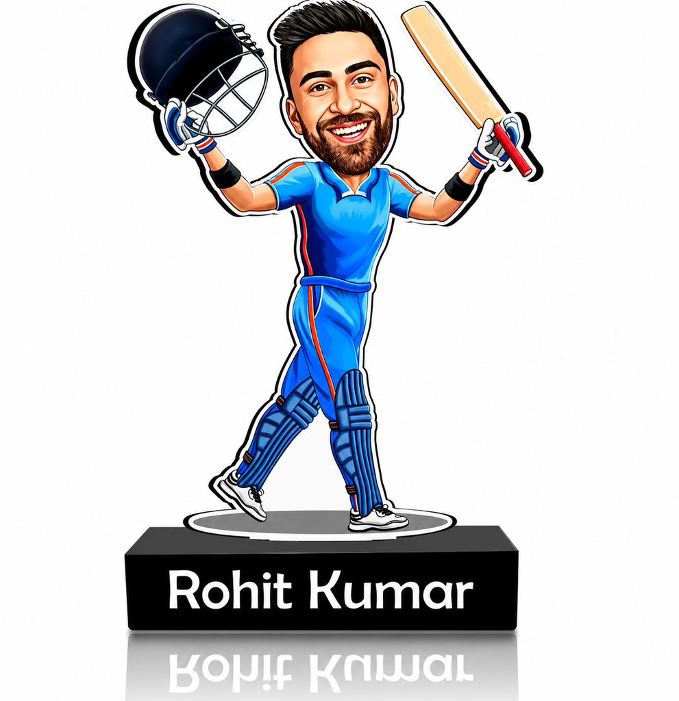 Cricket caricature with customize name 1 Photo Required