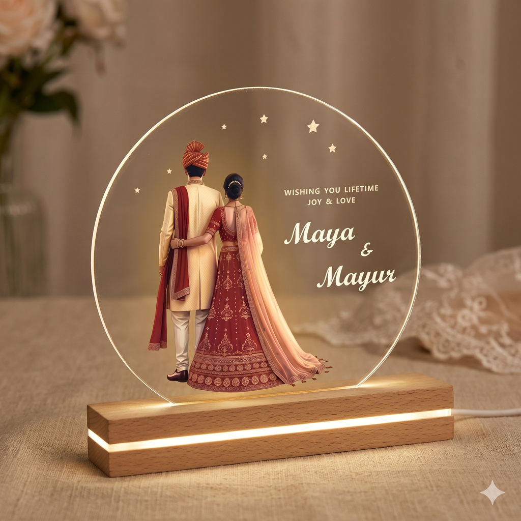 Personalized Messege LED Tabletop, Desk, Office Space, Couple Night Light Frame Lamp | Gift Item for Wedding, Anniversary, Birthday & Valentine's Day | Home Decor (Indian Couple)
