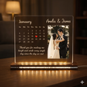 Customized LED Acrylic Photo Calendar With Wooden Base | Personalized Couple Gift | Anniversary & Wedding Decor Lamp